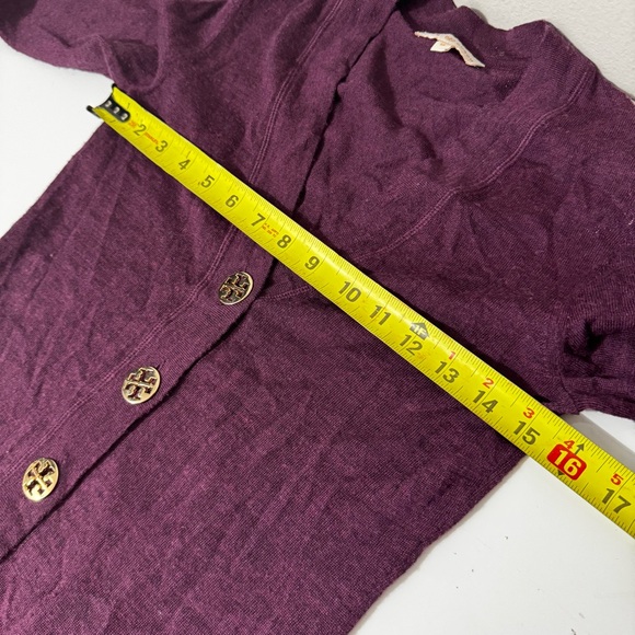 Tory Burch Simone Deep Purple wool blend Cardigan with Gold Buttons - Picture 5 of 6